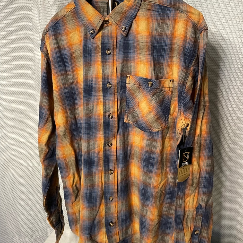 Casual Plaid Button-Down Shirt - Orange and Blue